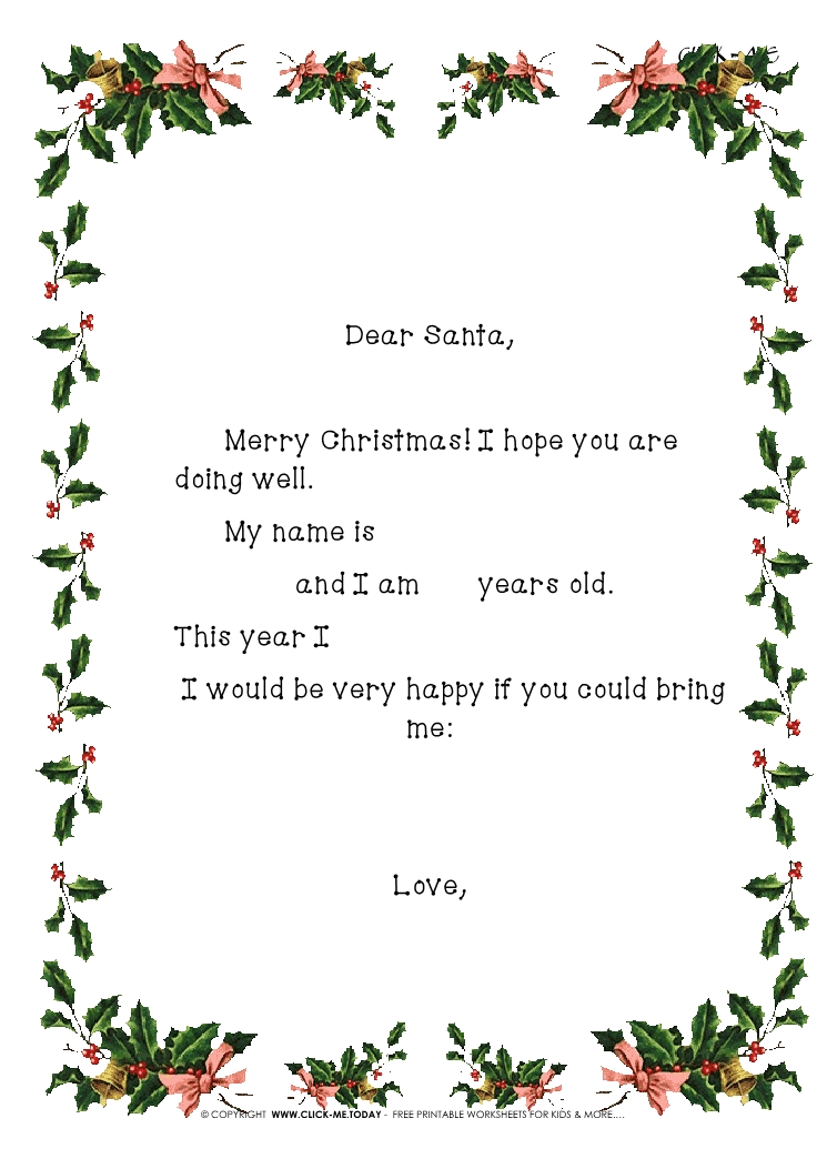 Free printable Christmas Santa stationery with sample text and border template 3